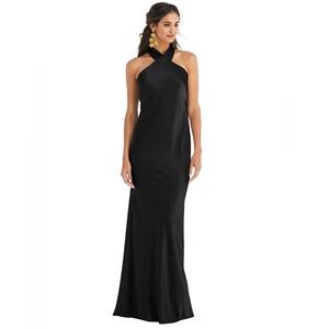 NWT Draped Twist Halter Tie-Back Trumpet Gown - Lux Charmeuse M Extra Length